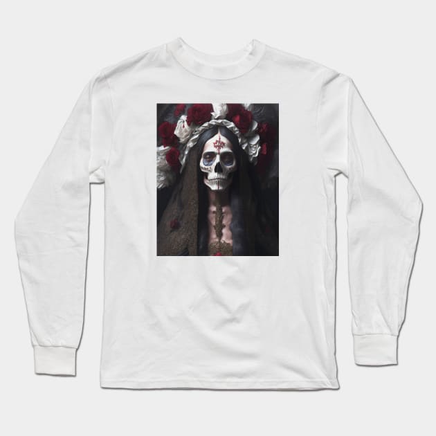 Painting of Santa Muerte Long Sleeve T-Shirt by metamorfatic